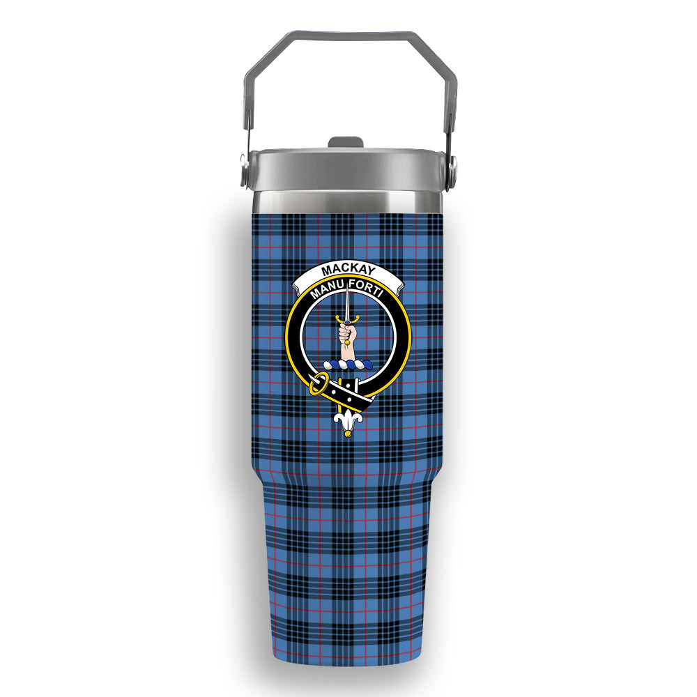 ScotsTee Shop Scottish MacKay Blue Crest Tartan Flip Straw Tumbler 20oz 30oz
