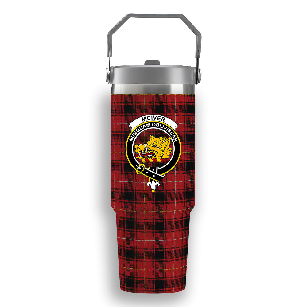 ScotsTee Shop Scottish McIver Modern Crest Tartan Flip Straw Tumbler 20oz 30oz