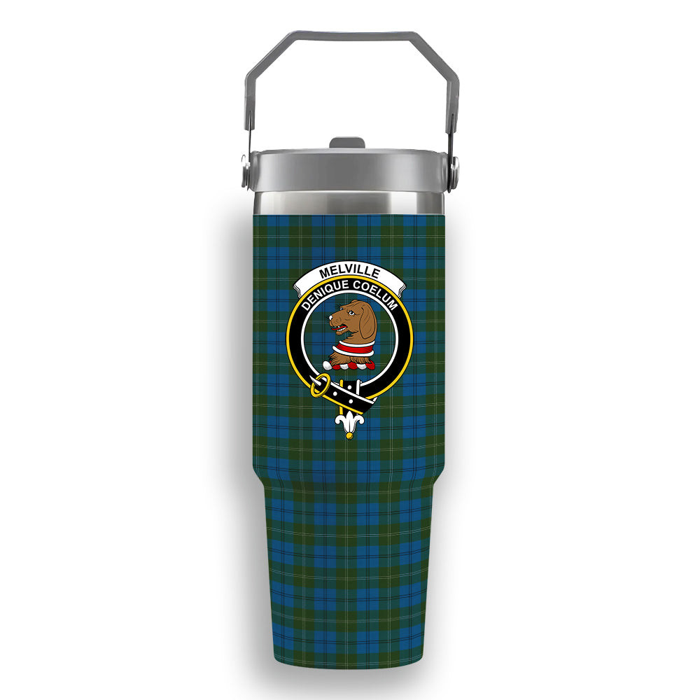 ScotsTee Shop Scottish Melville Two black lines Crest Tartan Flip Straw Tumbler 20oz 30oz