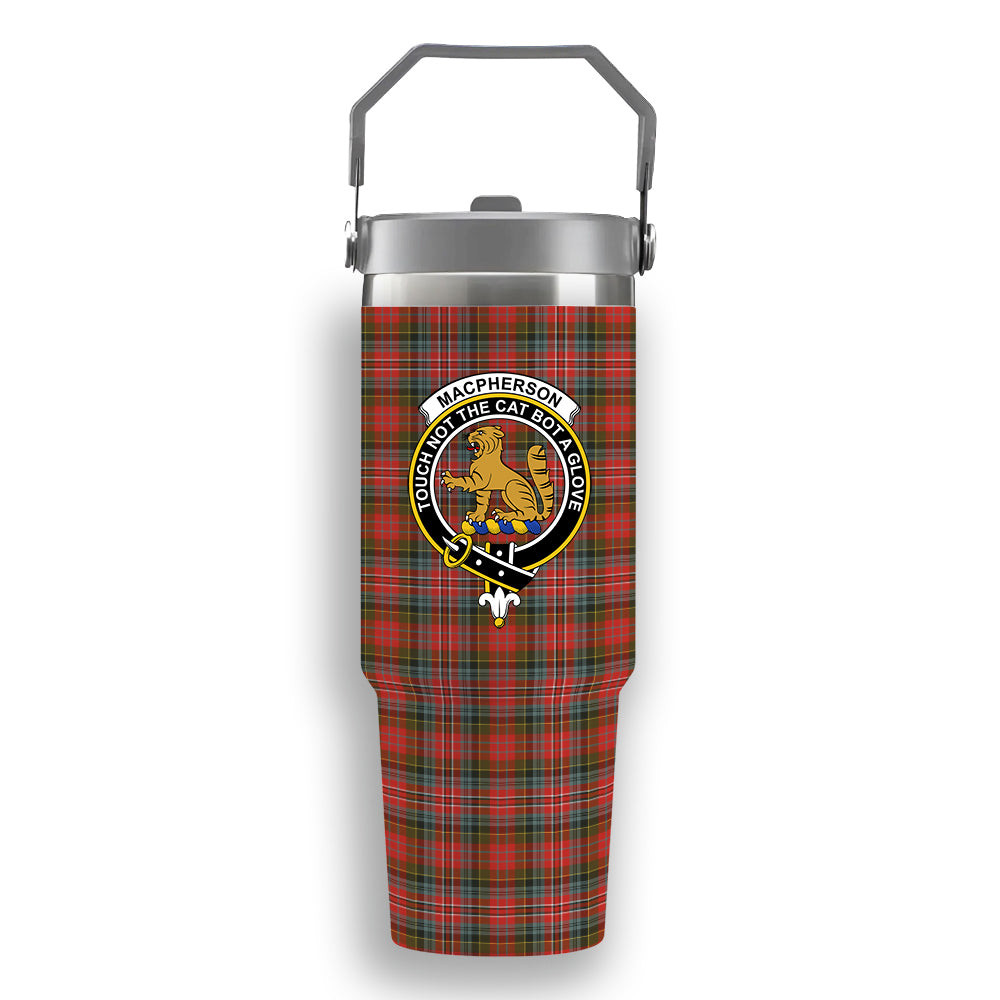 ScotsTee Shop Scottish MacPherson Weathered Crest Tartan Flip Straw Tumbler 20oz 30oz
