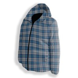 ScotsTee Shop Scottish Menzies Dress Blue and White Premium Tartan Down Jacket Winter White Duck Down Plaid