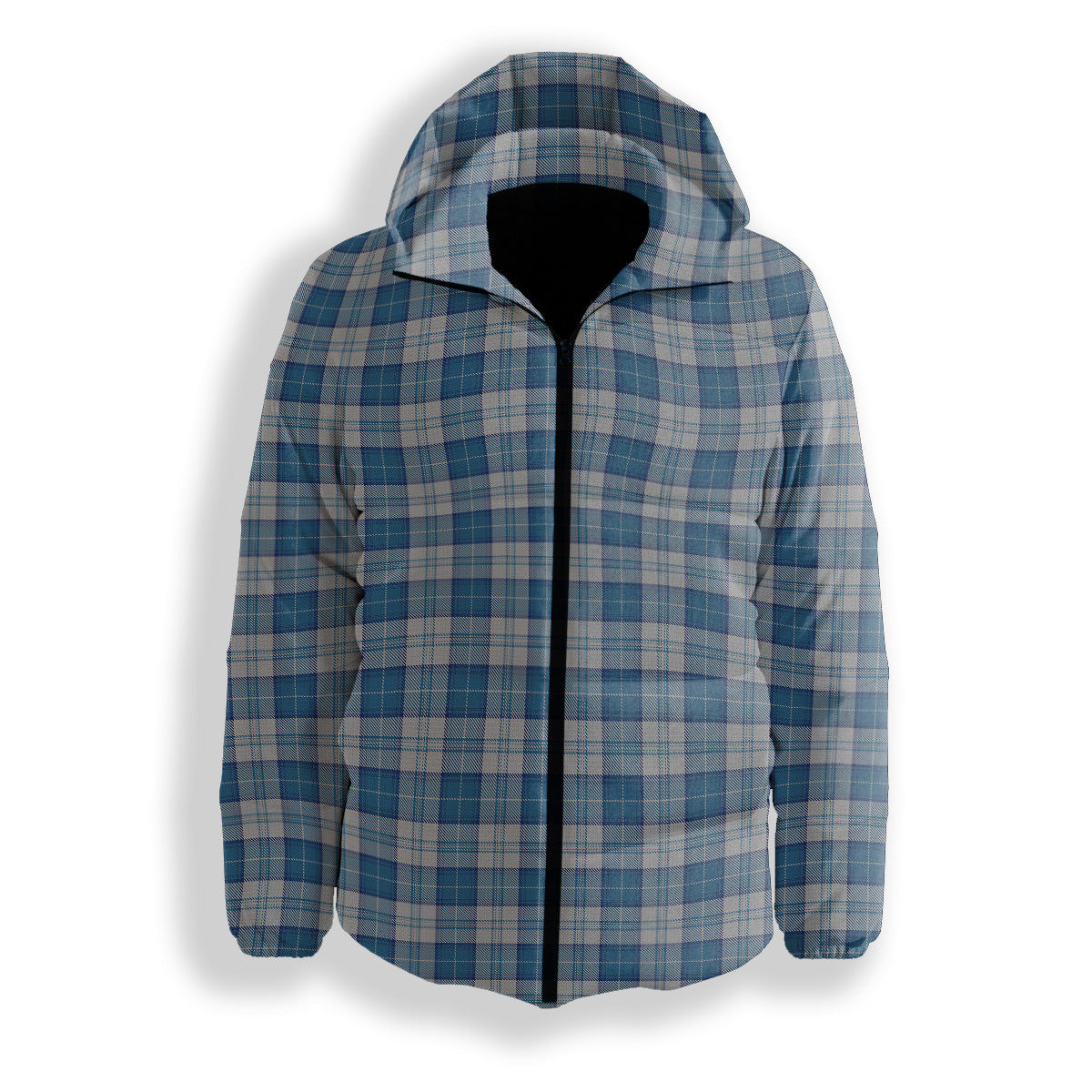 ScotsTee Shop Scottish Menzies Dress Blue and White Premium Tartan Down Jacket Winter White Duck Down Plaid