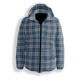 ScotsTee Shop Scottish Menzies Dress Blue and White Premium Tartan Down Jacket Winter White Duck Down Plaid