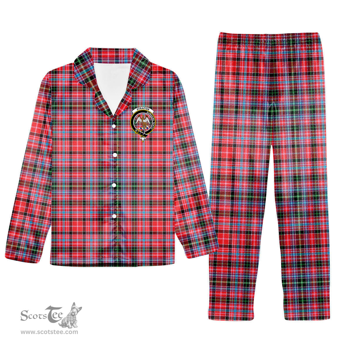 ScotsTee Shop Scottish Straiton Crest Tartan Pajama Satin Velvet Flannel Pajama Set