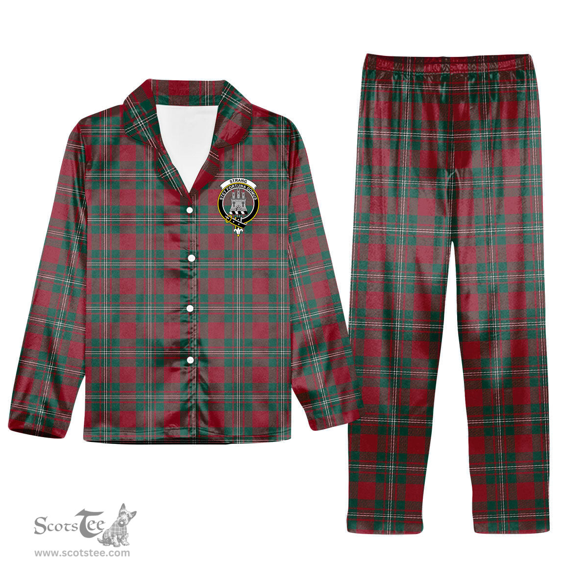 ScotsTee Shop Scottish Strang Modern Crest Tartan Pajama Satin Velvet Flannel Pajama Set