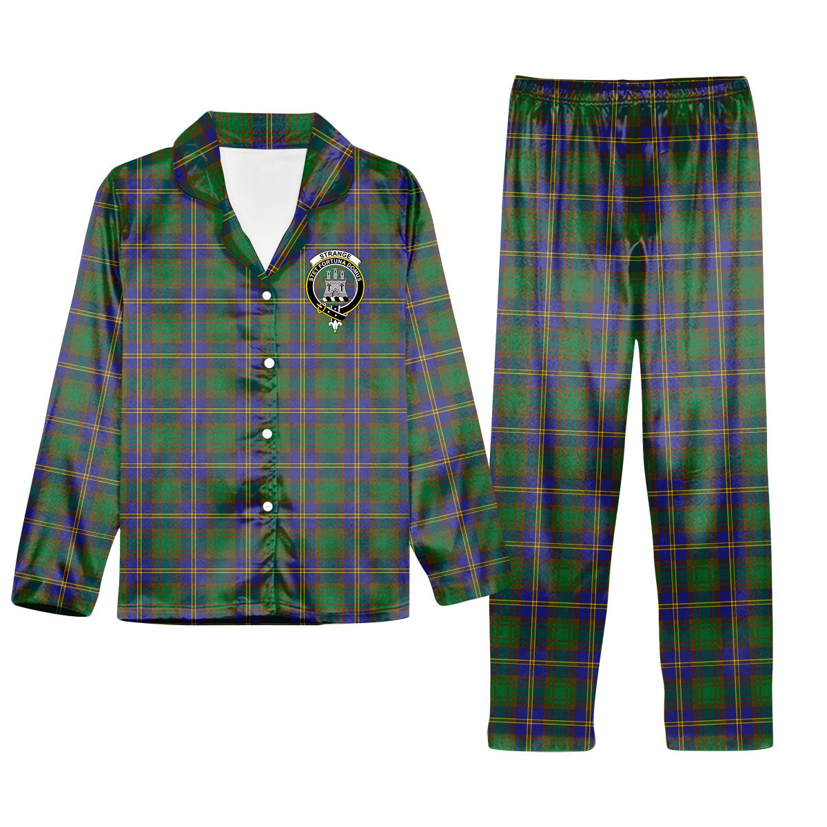 ScotsTee Shop Scottish Strange of Balkaskie SC Crest Tartan Pajama Satin Velvet Flannel Pajama Set