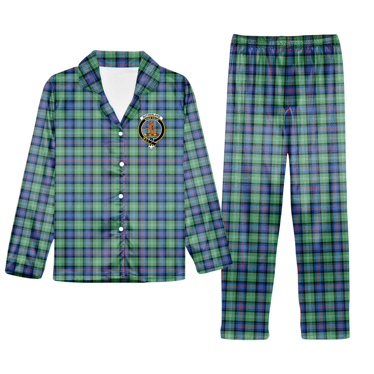 ScotsTee Shop Scottish Sutherland Ancient Crest Tartan Pajama Satin Velvet Flannel Pajama Set