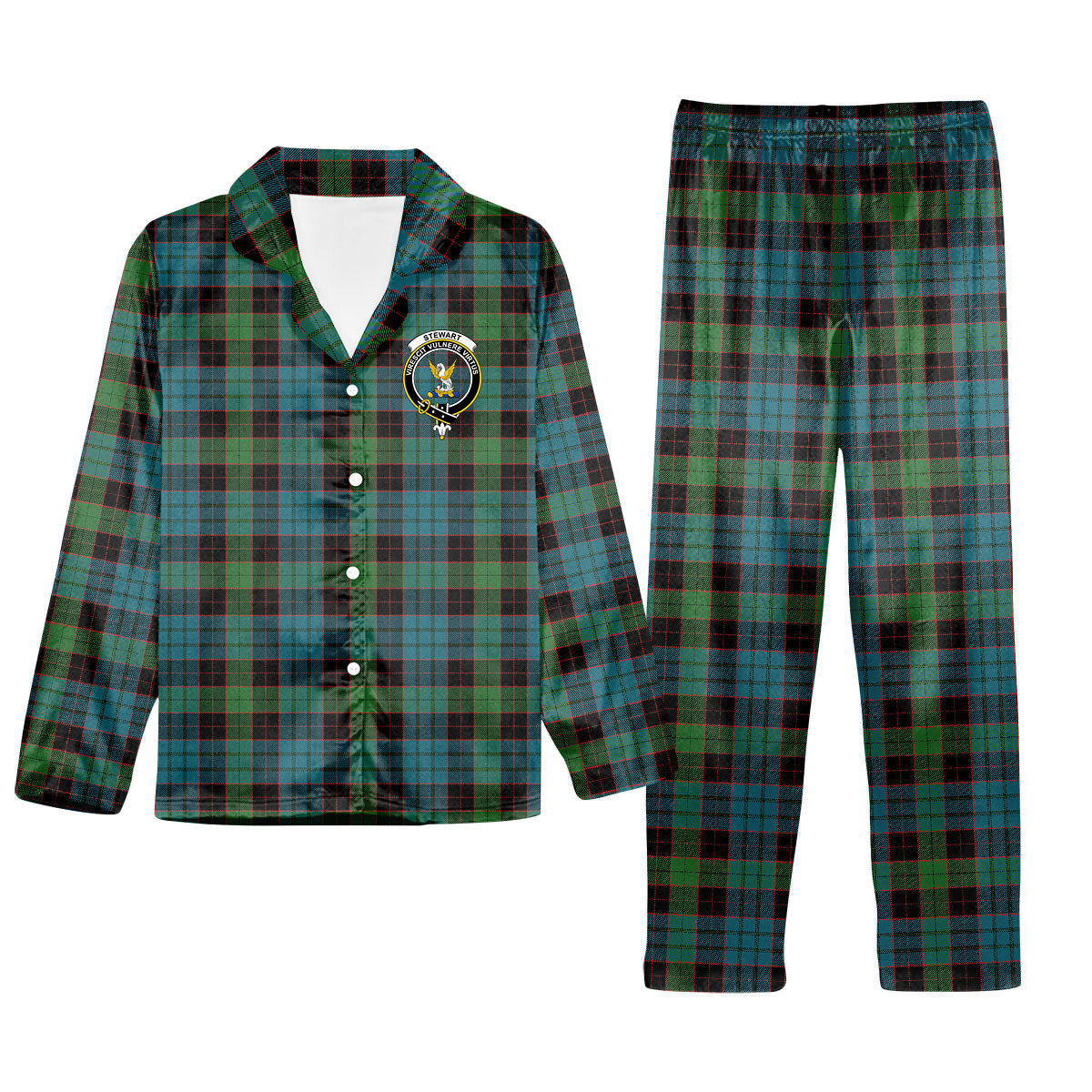 ScotsTee Shop Scottish Stewart Old Ancient Clan Crest Tartan Pajama Satin Velvet Flannel Pajama Set