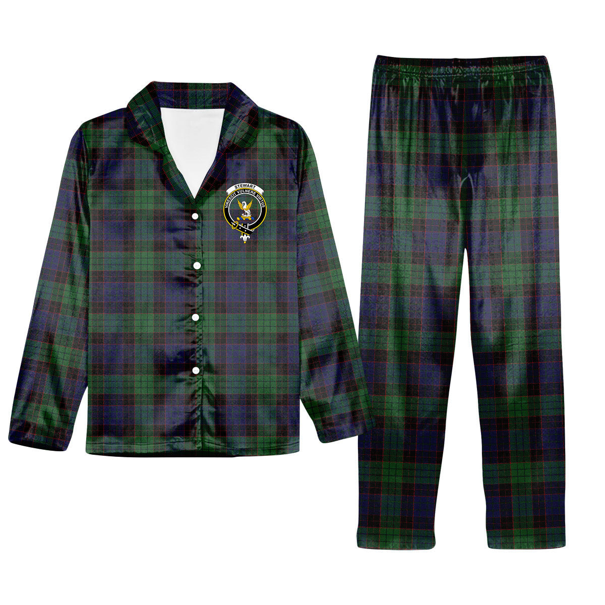 ScotsTee Shop Scottish Stewart Old Crest Tartan Pajama Satin Velvet Flannel Pajama Set