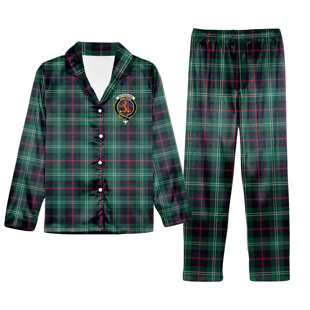 ScotsTee Shop Scottish Sutherland Old Modern Crest Tartan Pajama Satin Velvet Flannel Pajama Set