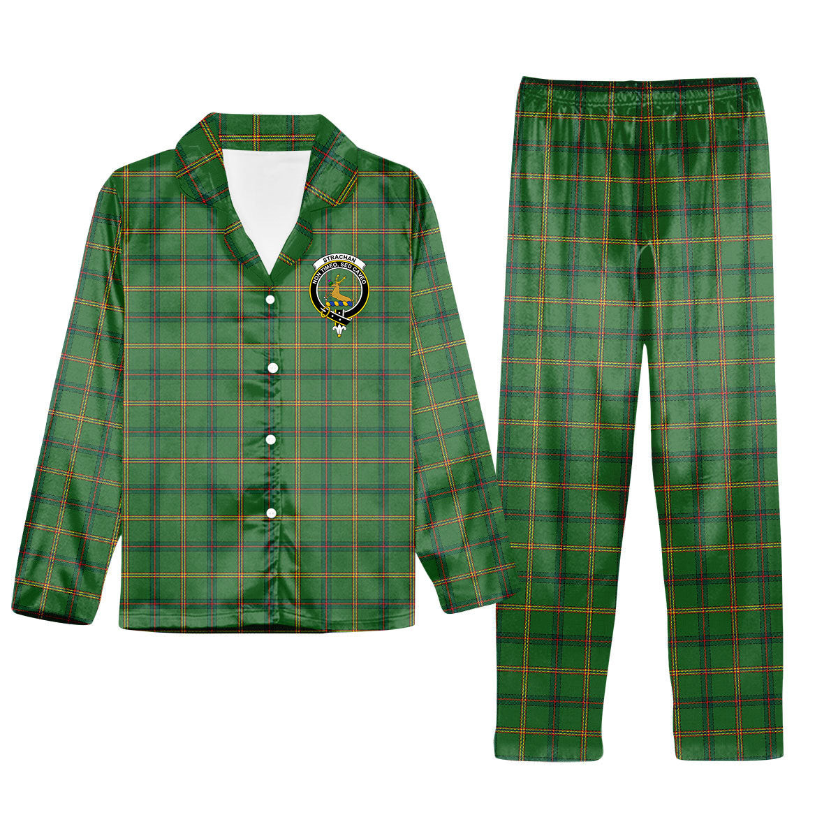 ScotsTee Shop Scottish Strachan Hunting Modern Crest Tartan Pajama Satin Velvet Flannel Pajama Set