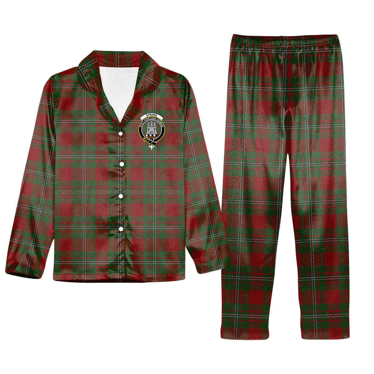 ScotsTee Shop Scottish Strang Crest Tartan Pajama Satin Velvet Flannel Pajama Set