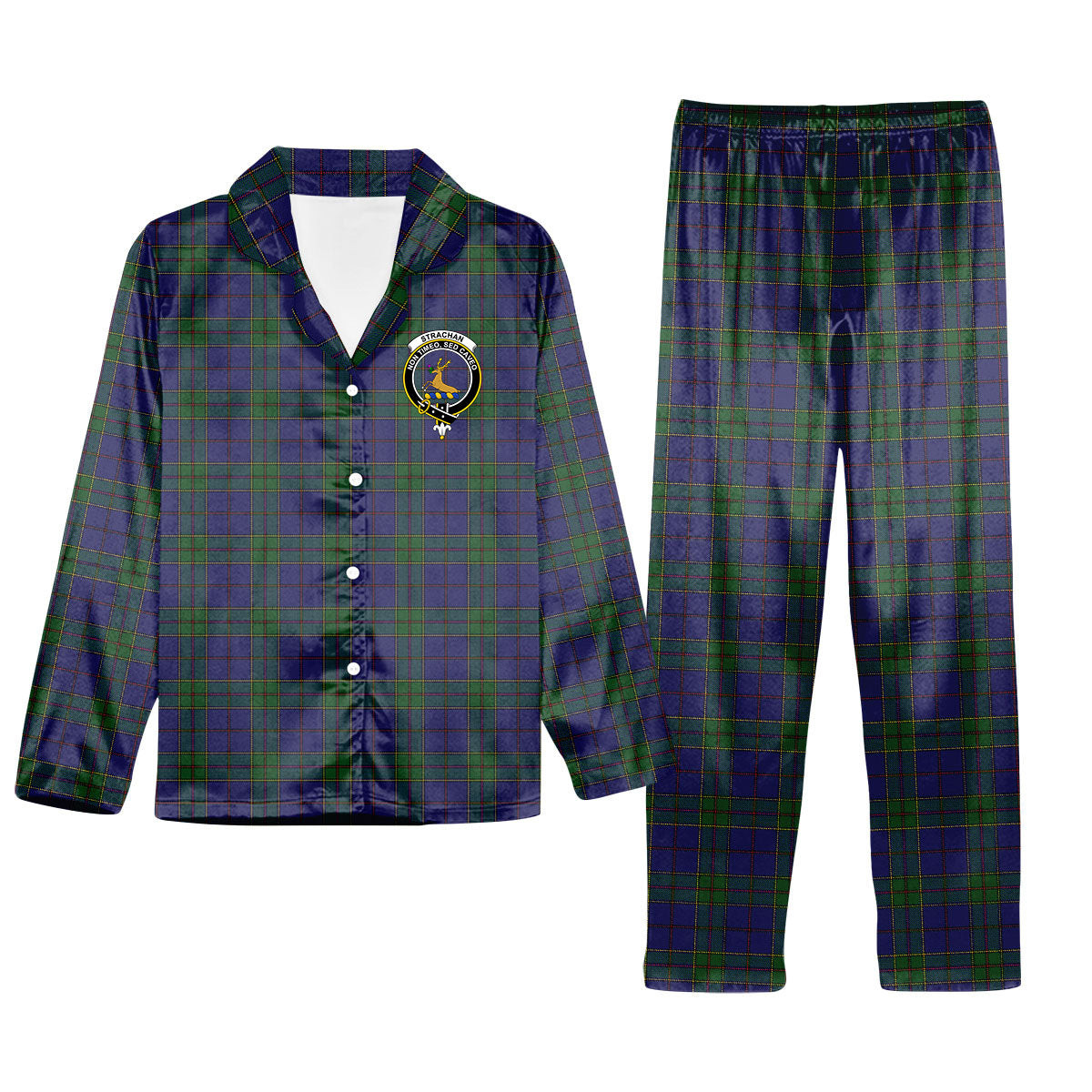 ScotsTee Shop Scottish Strachan Crest Tartan Pajama Satin Velvet Flannel Pajama Set