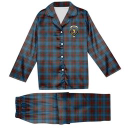 ScotsTee Shop Scottish Stewart Royal Blue Crest Tartan Pajama Satin Velvet Flannel Pajama Set
