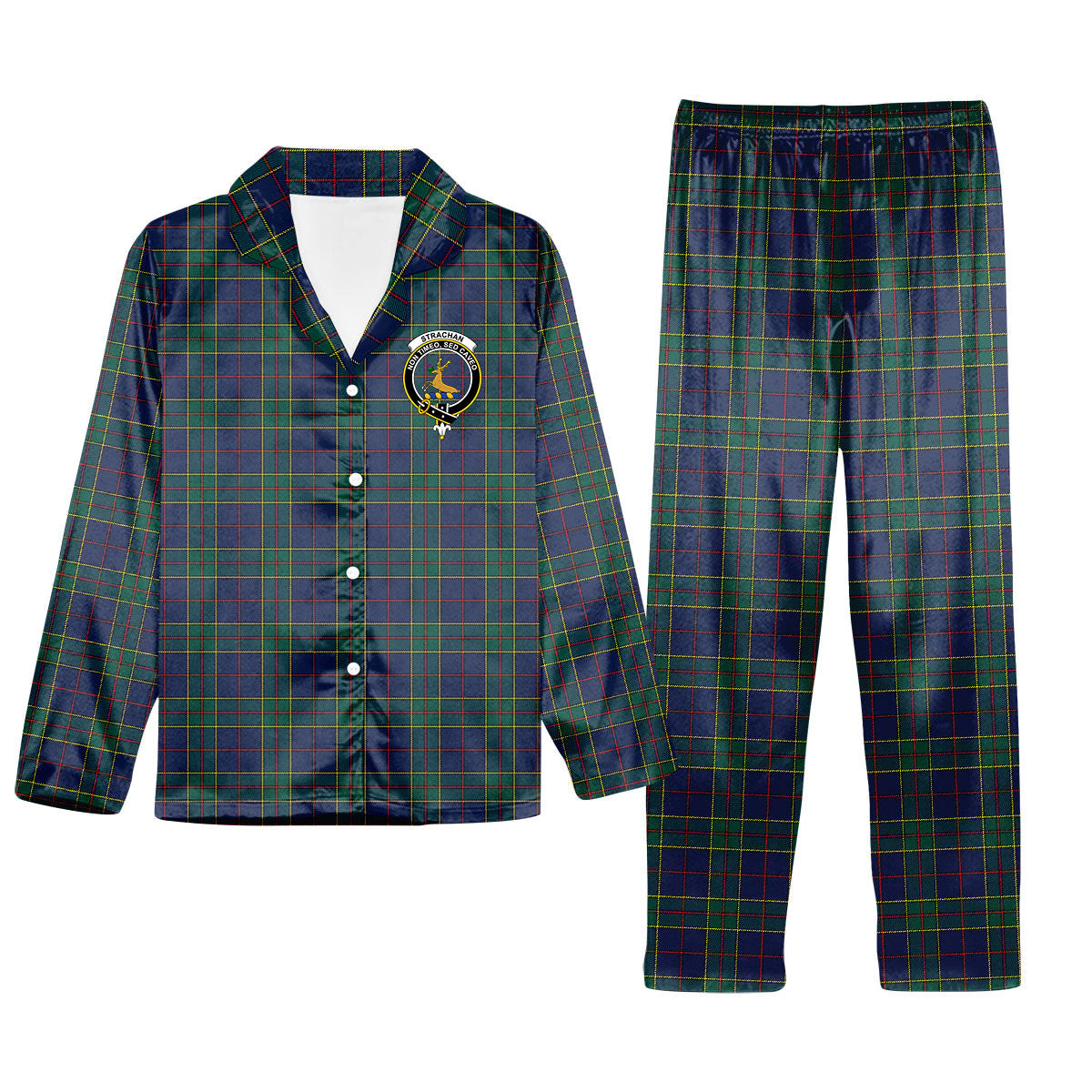 ScotsTee Shop Scottish Strachan Modern Crest Tartan Pajama Satin Velvet Flannel Pajama Set