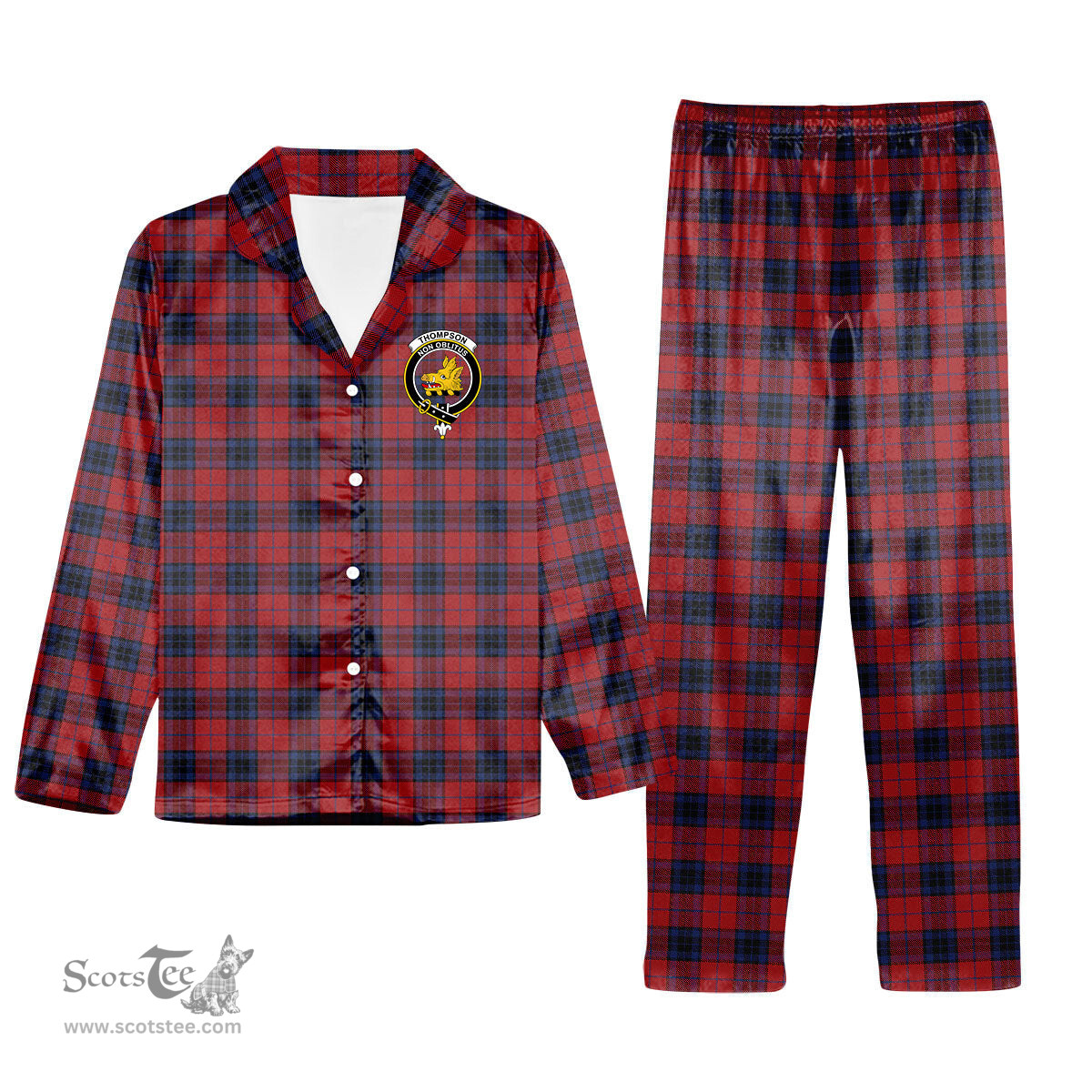 ScotsTee Shop Scottish Thompson Bonner Crest Tartan Pajama Satin Velvet Flannel Pajama Set