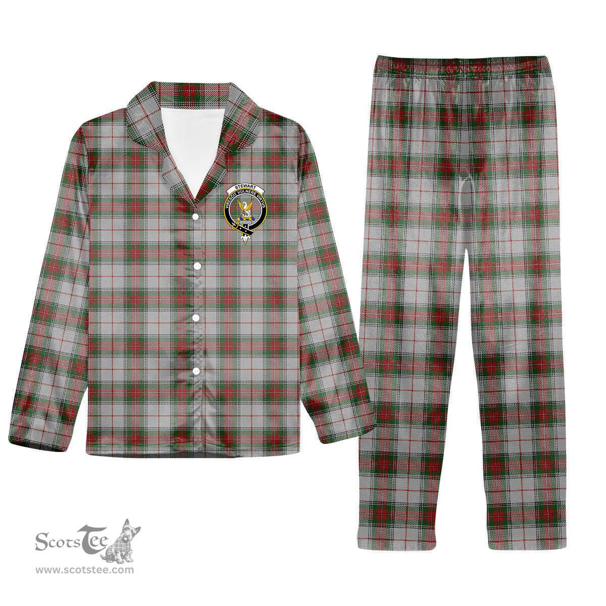 ScotsTee Shop Scottish Stewart Royal VS Crest Tartan Pajama Satin Velvet Flannel Pajama Set