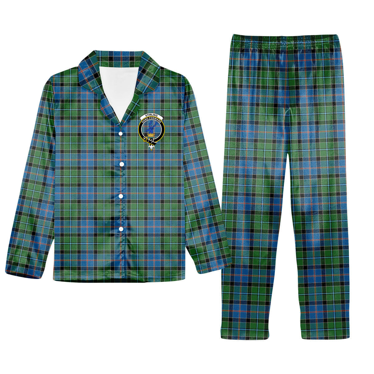 ScotsTee Shop Scottish Stirling Ancient Crest Tartan Pajama Satin Velvet Flannel Pajama Set