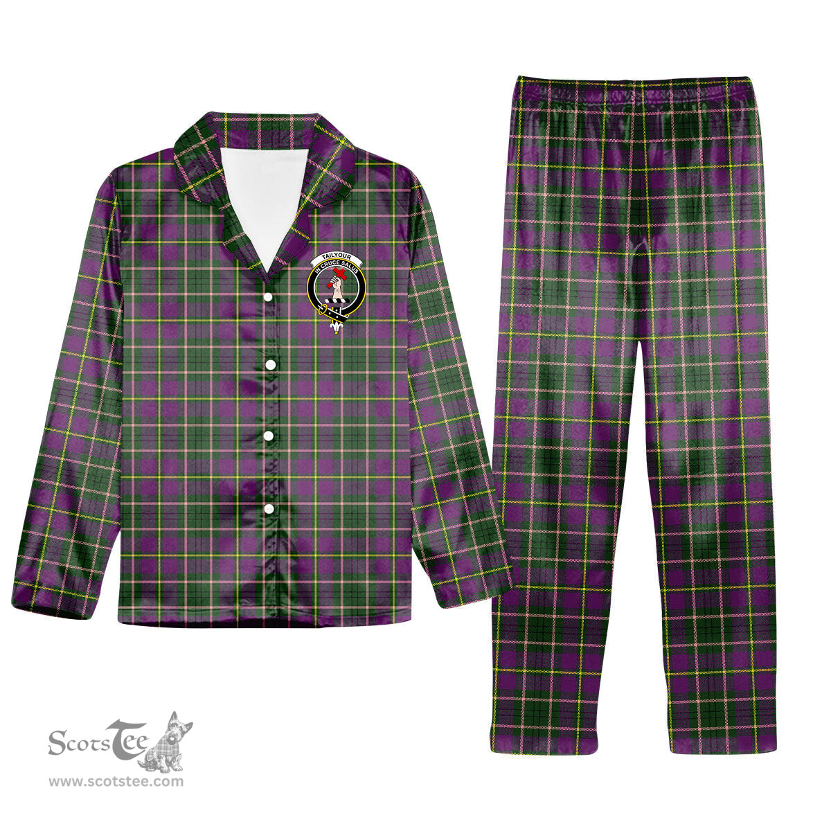 ScotsTee Shop Scottish Tailyour Crest Tartan Pajama Satin Velvet Flannel Pajama Set