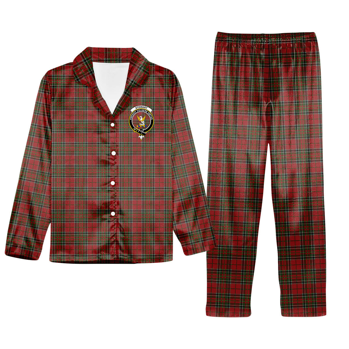 ScotsTee Shop Scottish Stewart of Galloway Wilsons’ Crest Tartan Pajama Satin Velvet Flannel Pajama Set