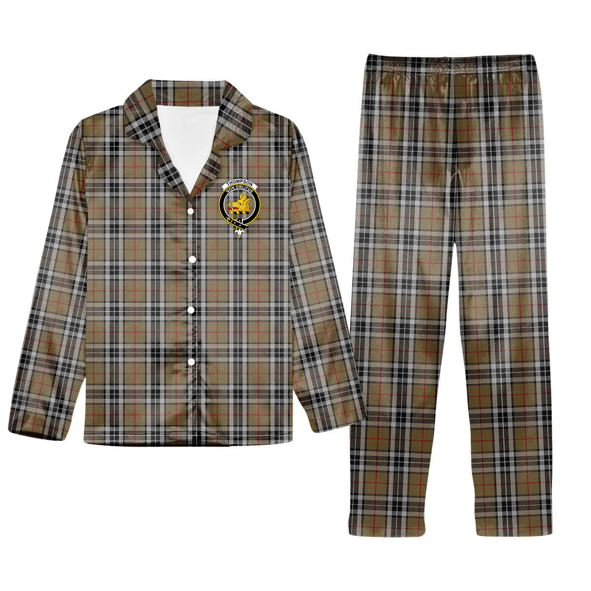 ScotsTee Shop Scottish Thompson Camel Crest Tartan Pajama Satin Velvet Flannel Pajama Set