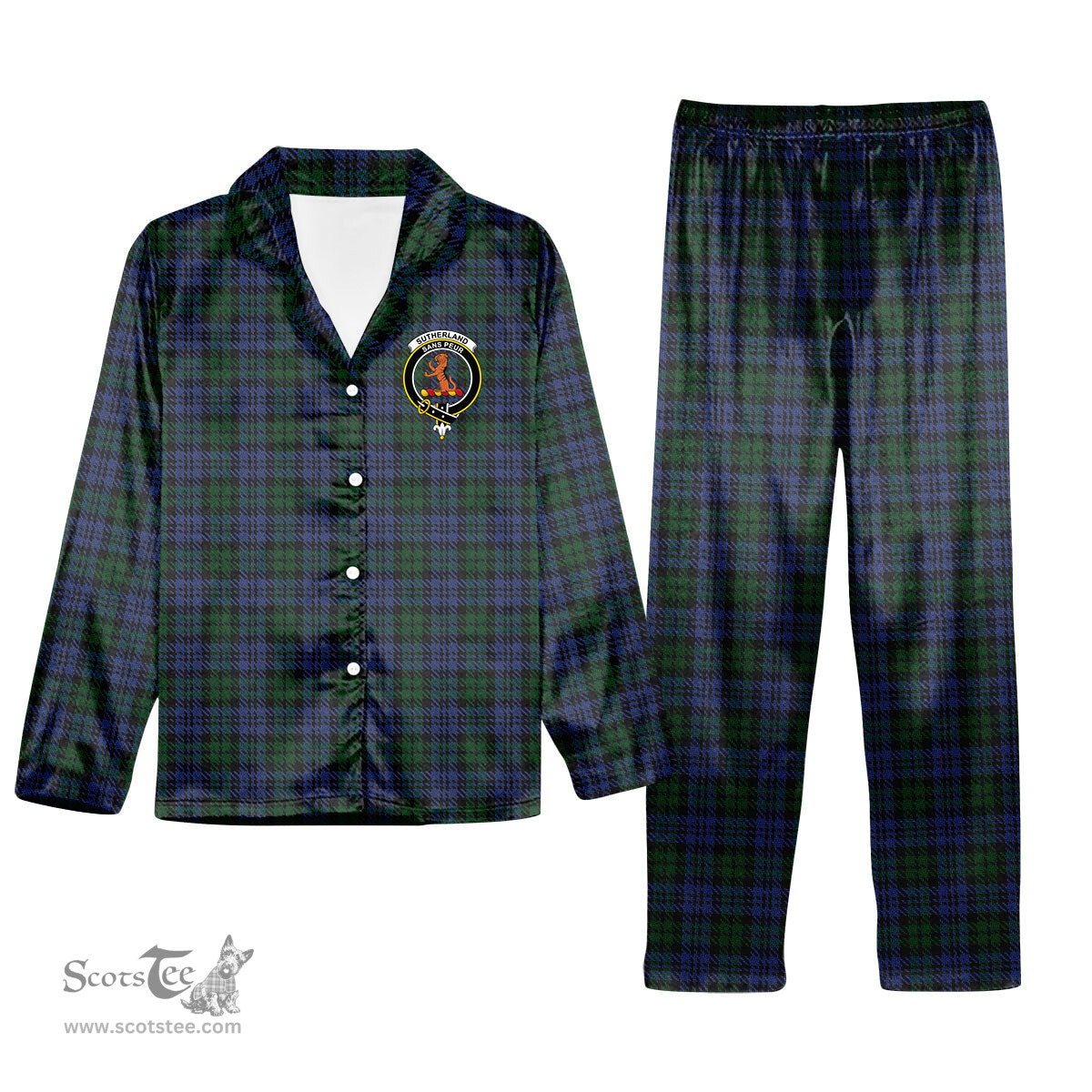 ScotsTee Shop Scottish Sutherland 42nd Crest Tartan Pajama Satin Velvet Flannel Pajama Set