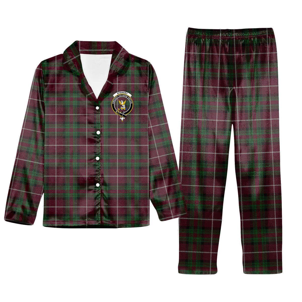 ScotsTee Shop Scottish Stewart of Bute Hunting Crest Tartan Pajama Satin Velvet Flannel Pajama Set