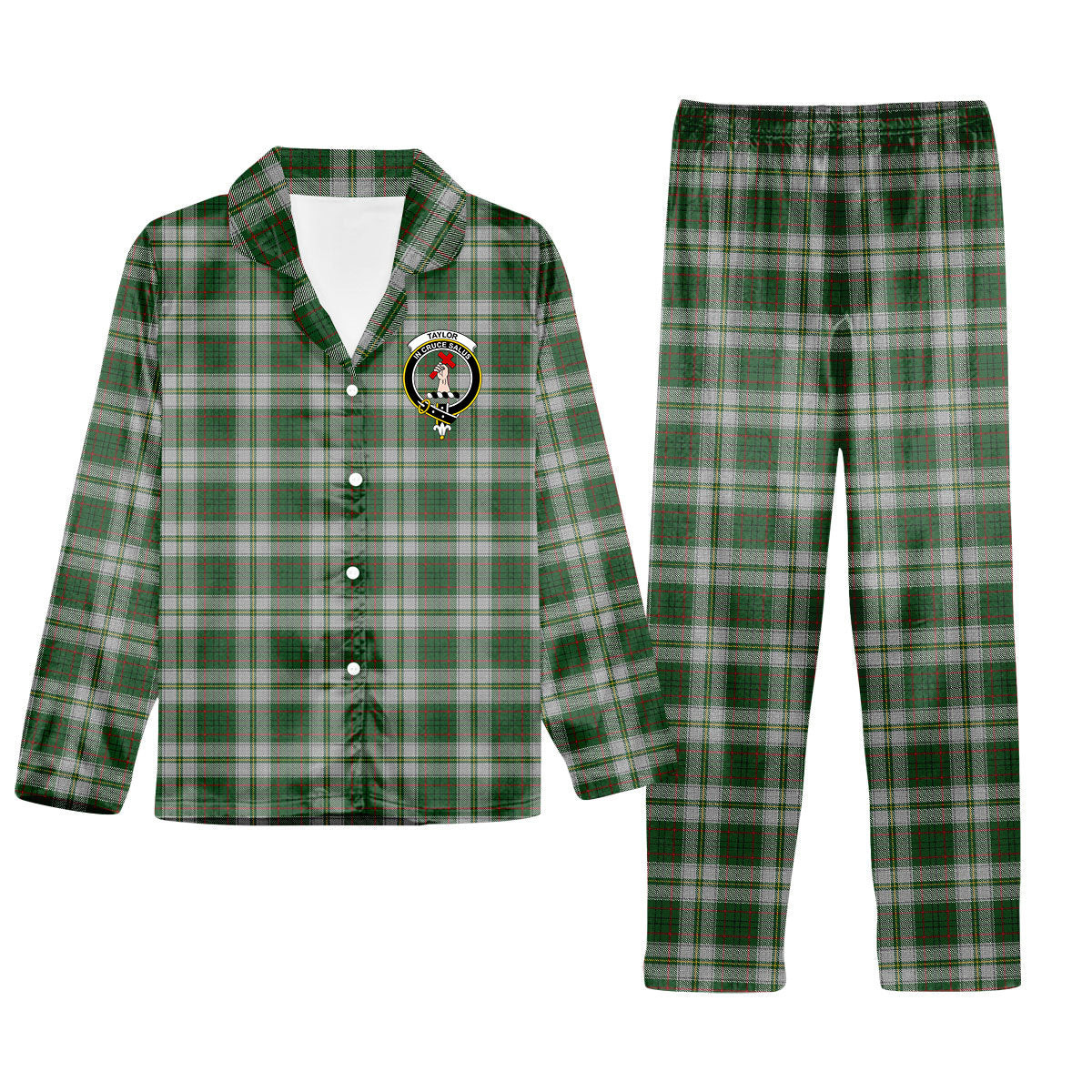 ScotsTee Shop Scottish Taylor Dress Crest Tartan Pajama Satin Velvet Flannel Pajama Set