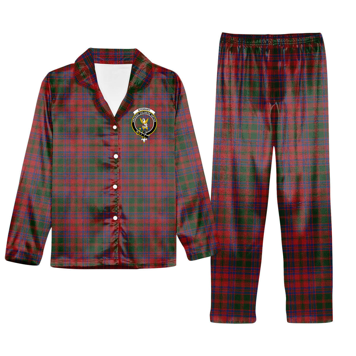 ScotsTee Shop Scottish Stewart of Urrard Crest Tartan Pajama Satin Velvet Flannel Pajama Set