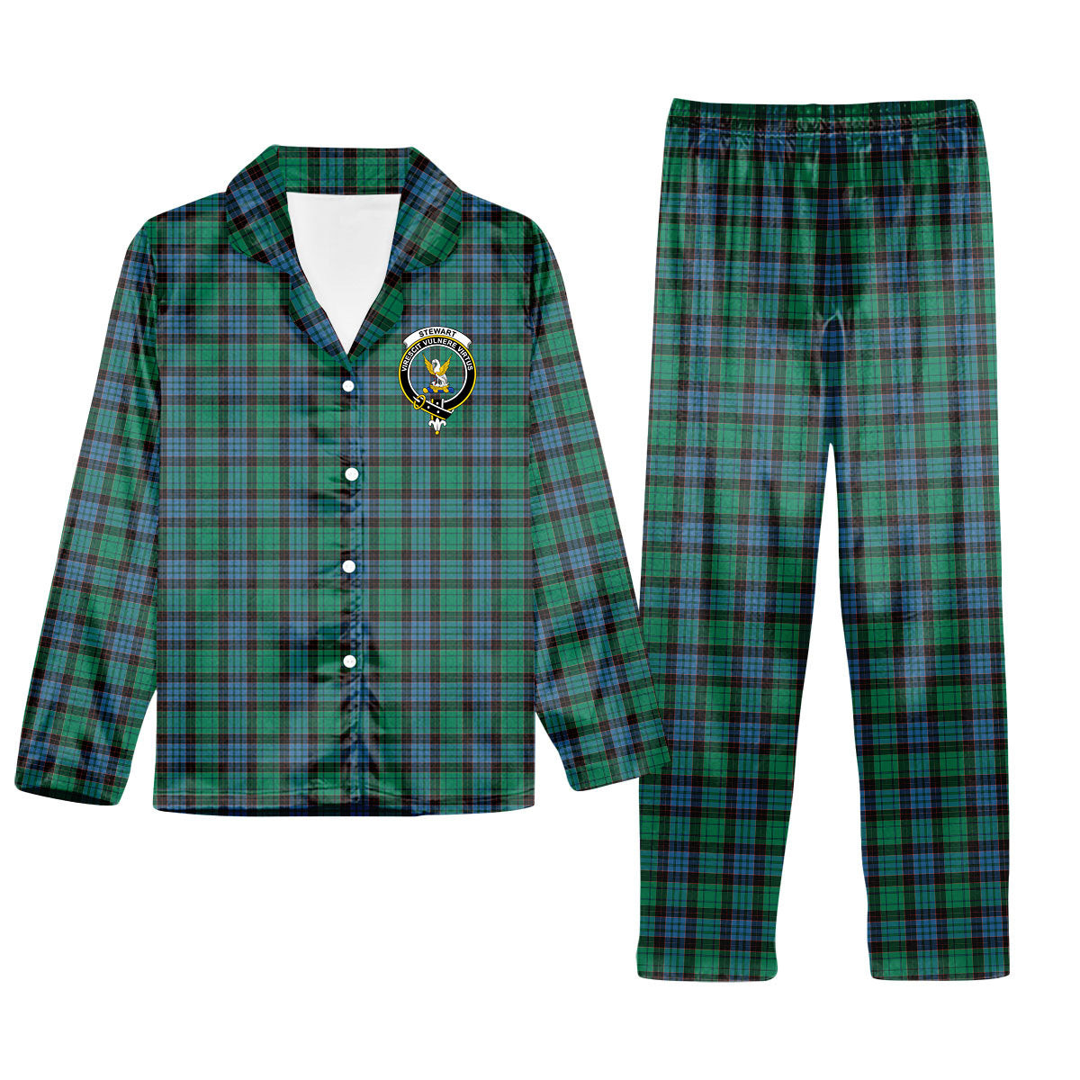 ScotsTee Shop Scottish Stewart Old Ancient Crest Tartan Pajama Satin Velvet Flannel Pajama Set