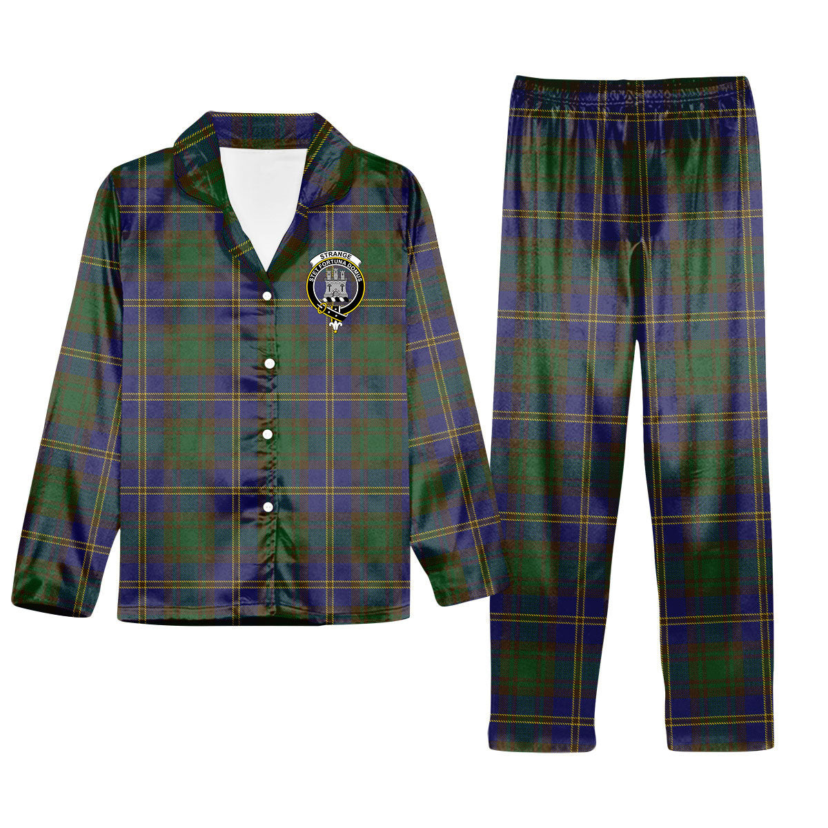 ScotsTee Shop Scottish Strange of Balkaskie Crest Tartan Pajama Satin Velvet Flannel Pajama Set