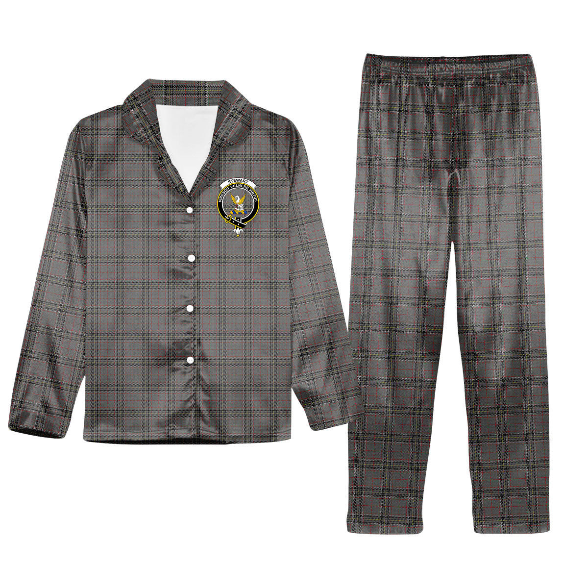 ScotsTee Shop Scottish Stewart Grey Crest Tartan Pajama Satin Velvet Flannel Pajama Set