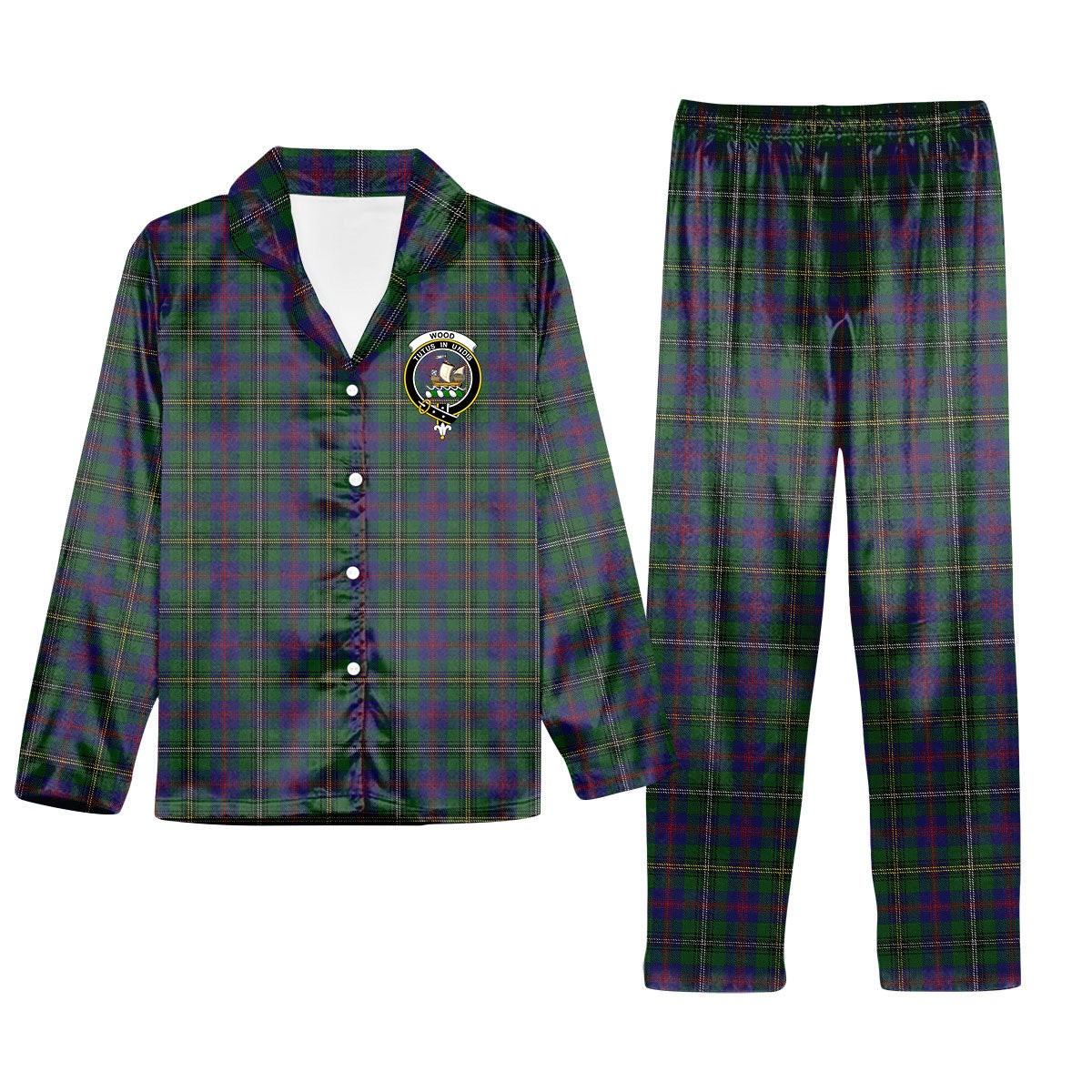 ScotsTee Shop Scottish Wood Crest Tartan Pajama Satin Velvet Flannel Pajama Set
