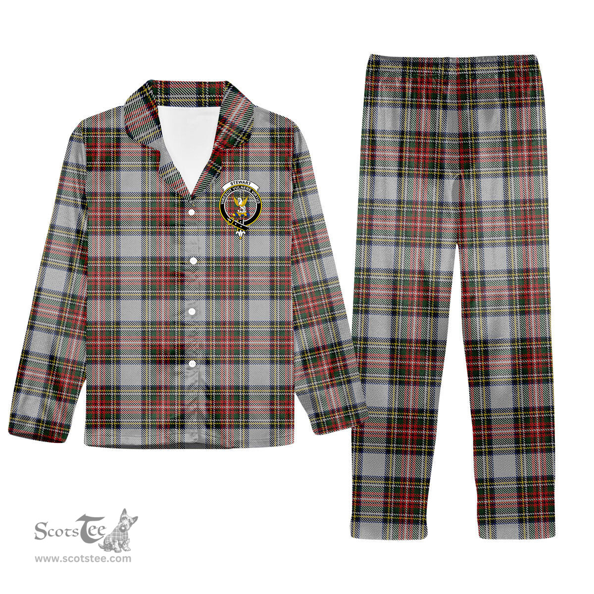 ScotsTee Shop Scottish Stewart Dress Crest Tartan Pajama Satin Velvet Flannel Pajama Set