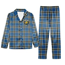 ScotsTee Shop Scottish Thomson Blue Crest Tartan Pajama Satin Velvet Flannel Pajama Set