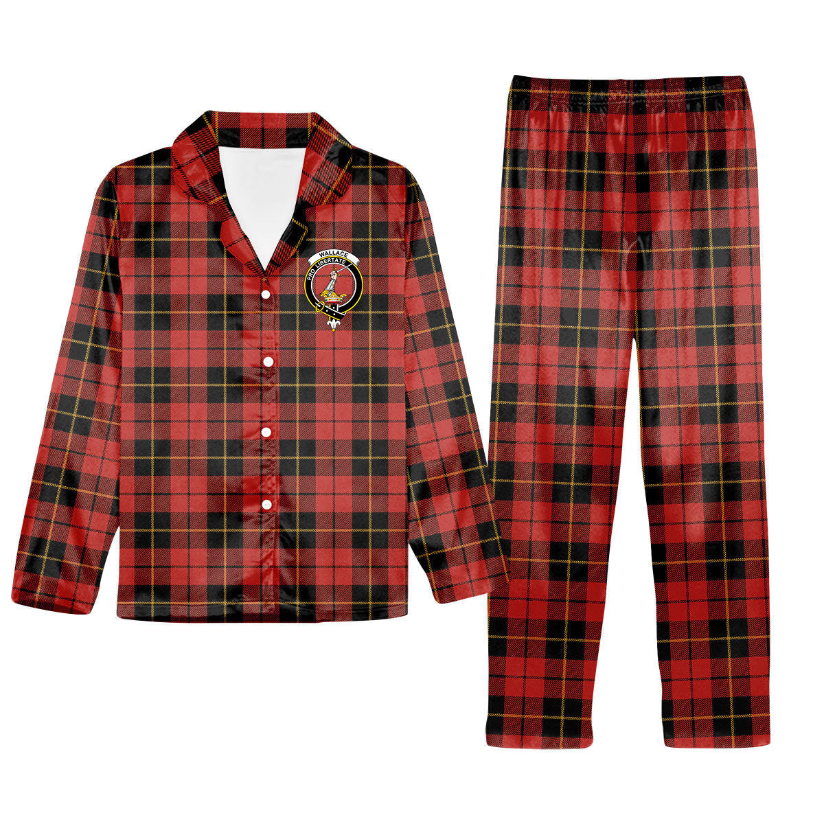 ScotsTee Shop Scottish Wallace Ancient Crest Tartan Pajama Satin Velvet Flannel Pajama Set