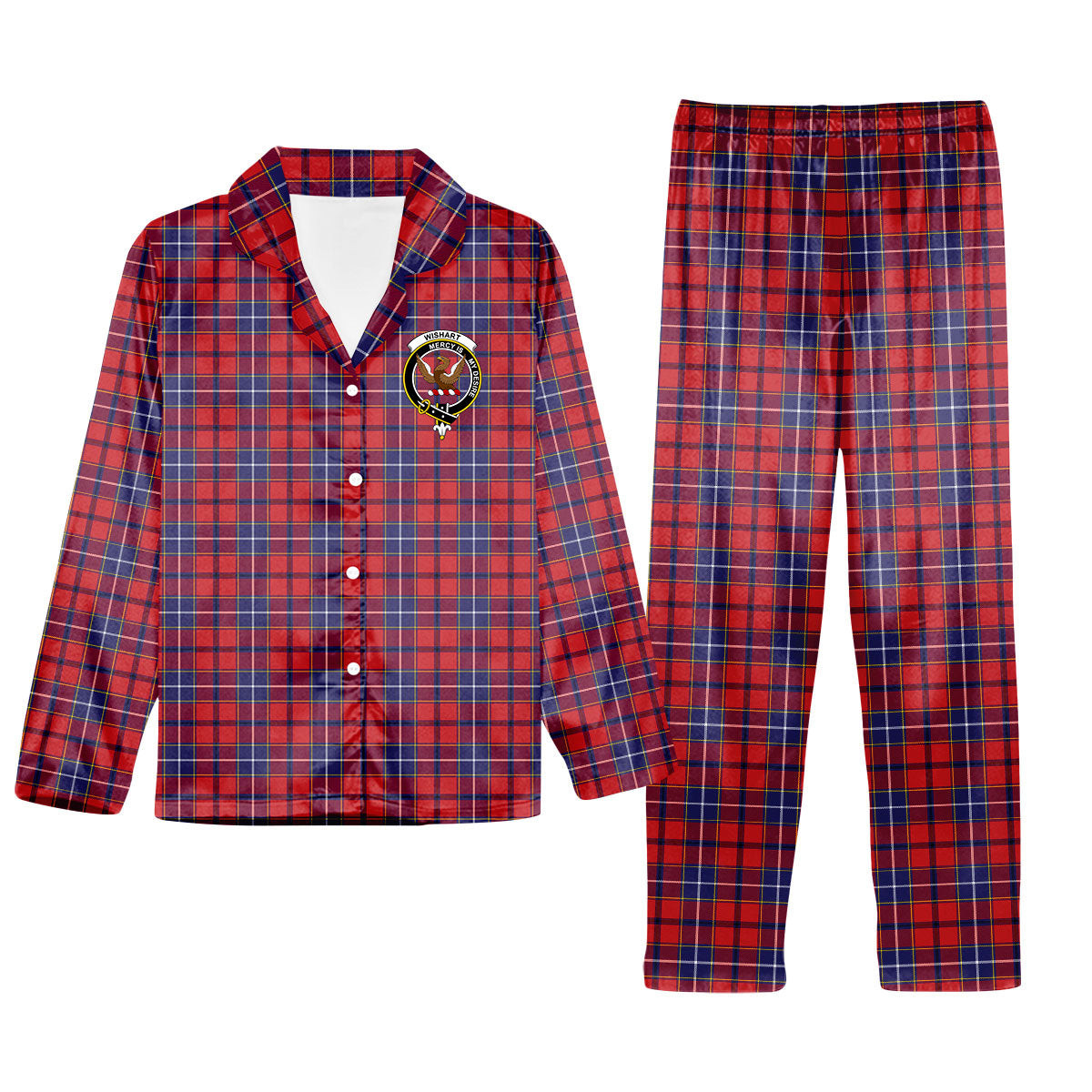 ScotsTee Shop Scottish Wishart Crest Tartan Pajama Satin Velvet Flannel Pajama Set