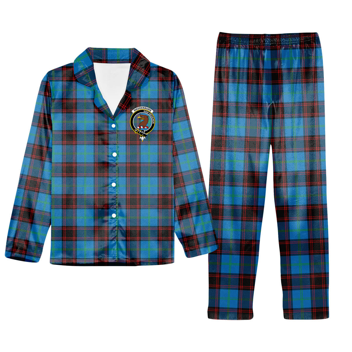ScotsTee Shop Scottish Wedderburn Ancient Crest Tartan Pajama Satin Velvet Flannel Pajama Set