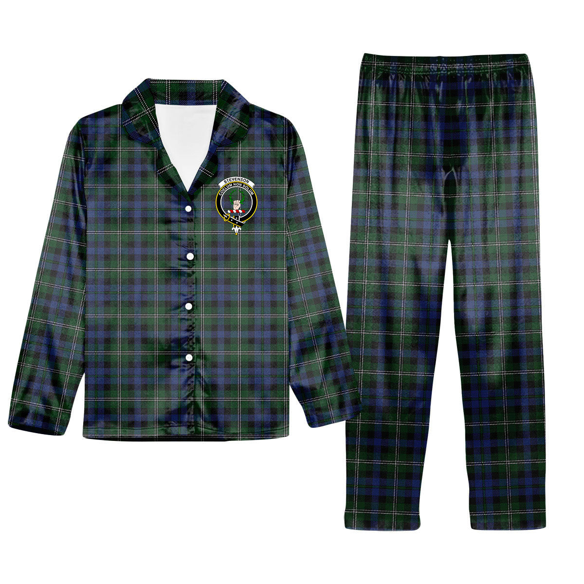 ScotsTee Shop Scottish Stevenson Hunting Crest Tartan Pajama Satin Velvet Flannel Pajama Set