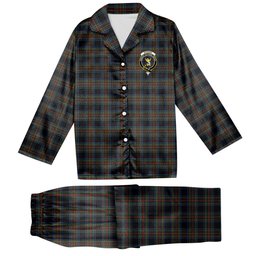 ScotsTee Shop Scottish Stewart Black 2 Crest Tartan Pajama Satin Velvet Flannel Pajama Set