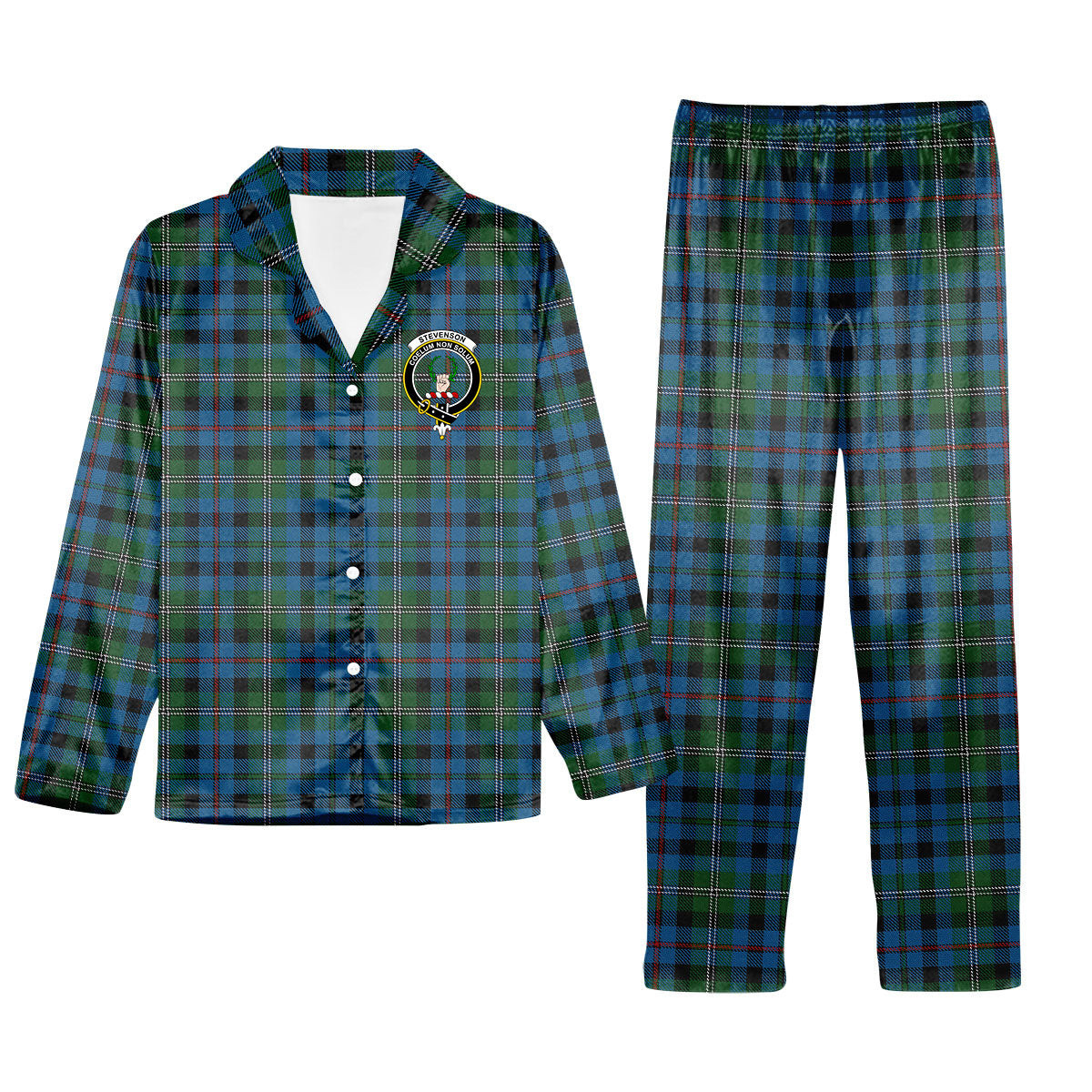 ScotsTee Shop Scottish Stevenson Hunting Red Stripe Crest Tartan Pajama Satin Velvet Flannel Pajama Set