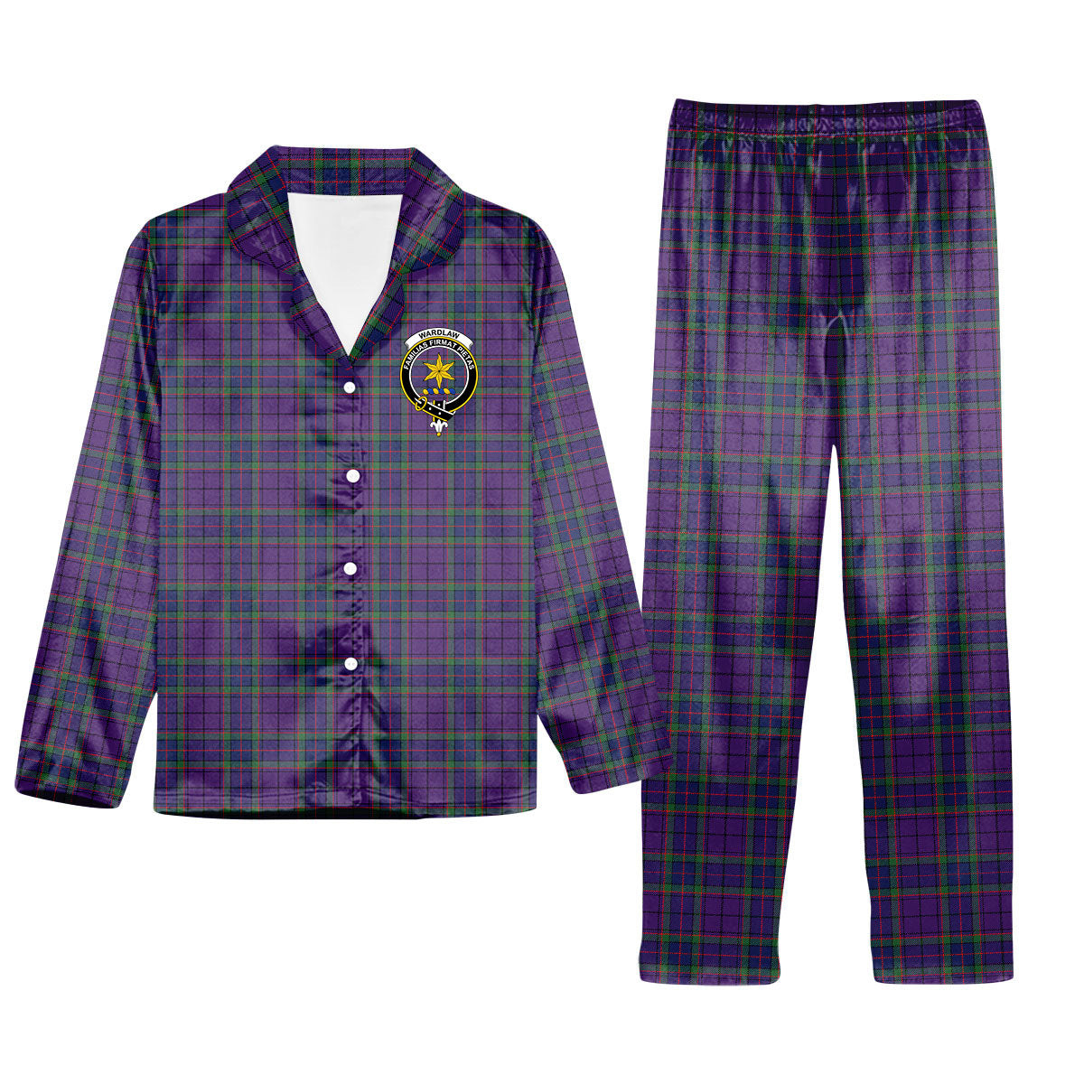 ScotsTee Shop Scottish Wardlaw Modern Crest Tartan Pajama Satin Velvet Flannel Pajama Set