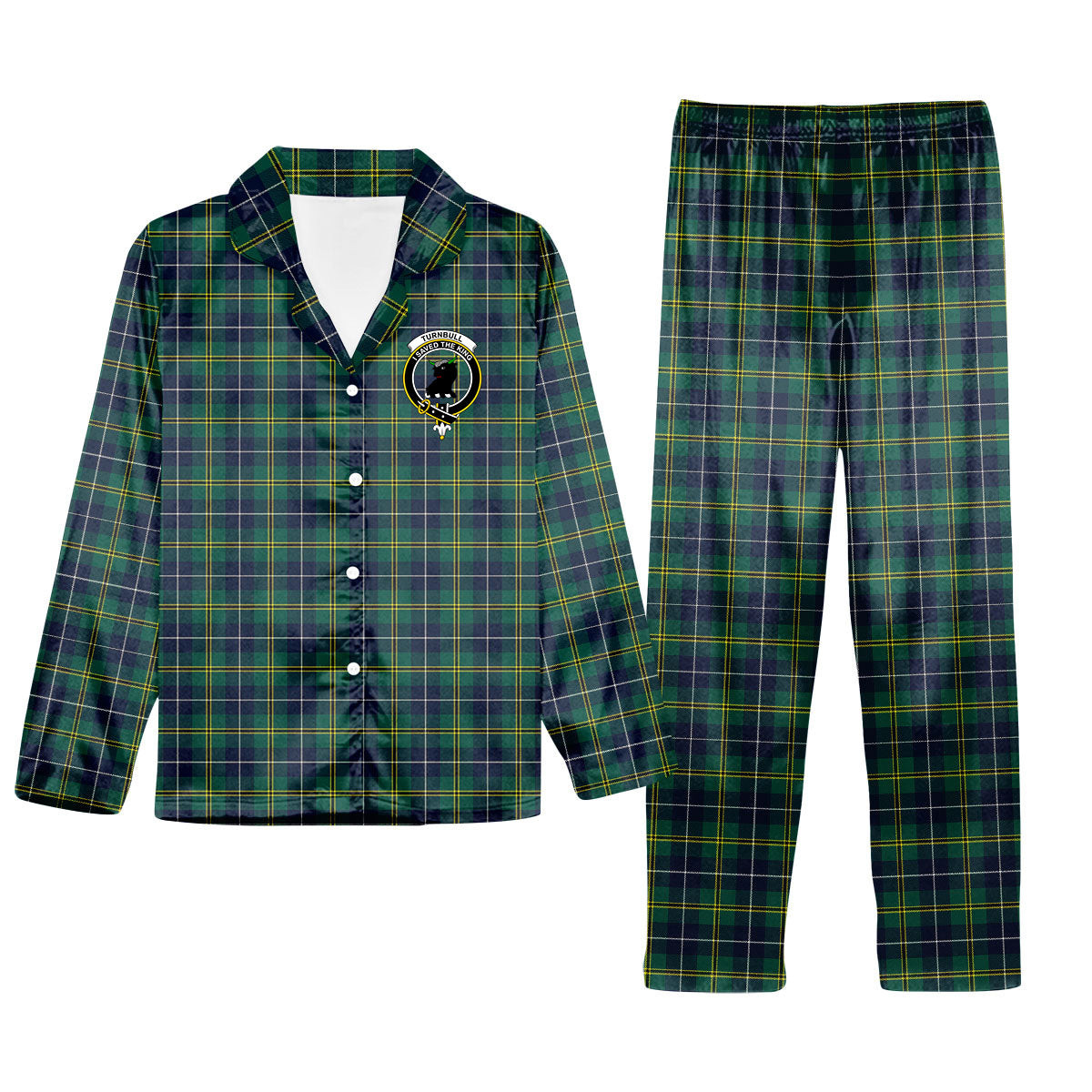 ScotsTee Shop Scottish Turnbull Hunting Modern Clan Crest Tartan Pajama Satin Velvet Flannel Pajama Set