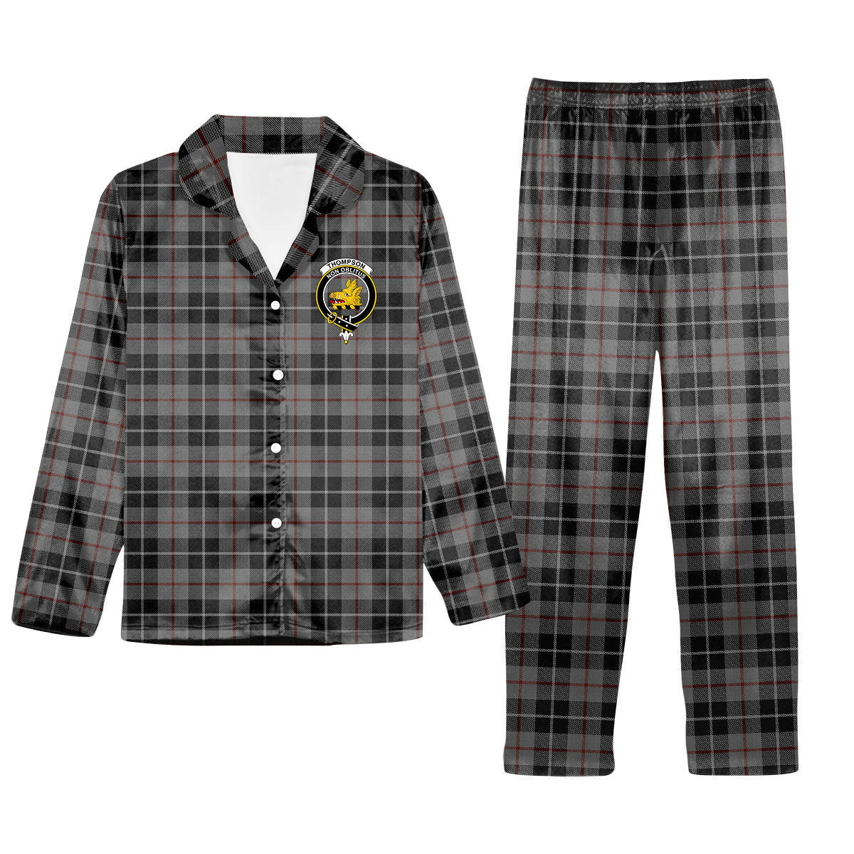 ScotsTee Shop Scottish Thompson Society Grey Crest Tartan Pajama Satin Velvet Flannel Pajama Set