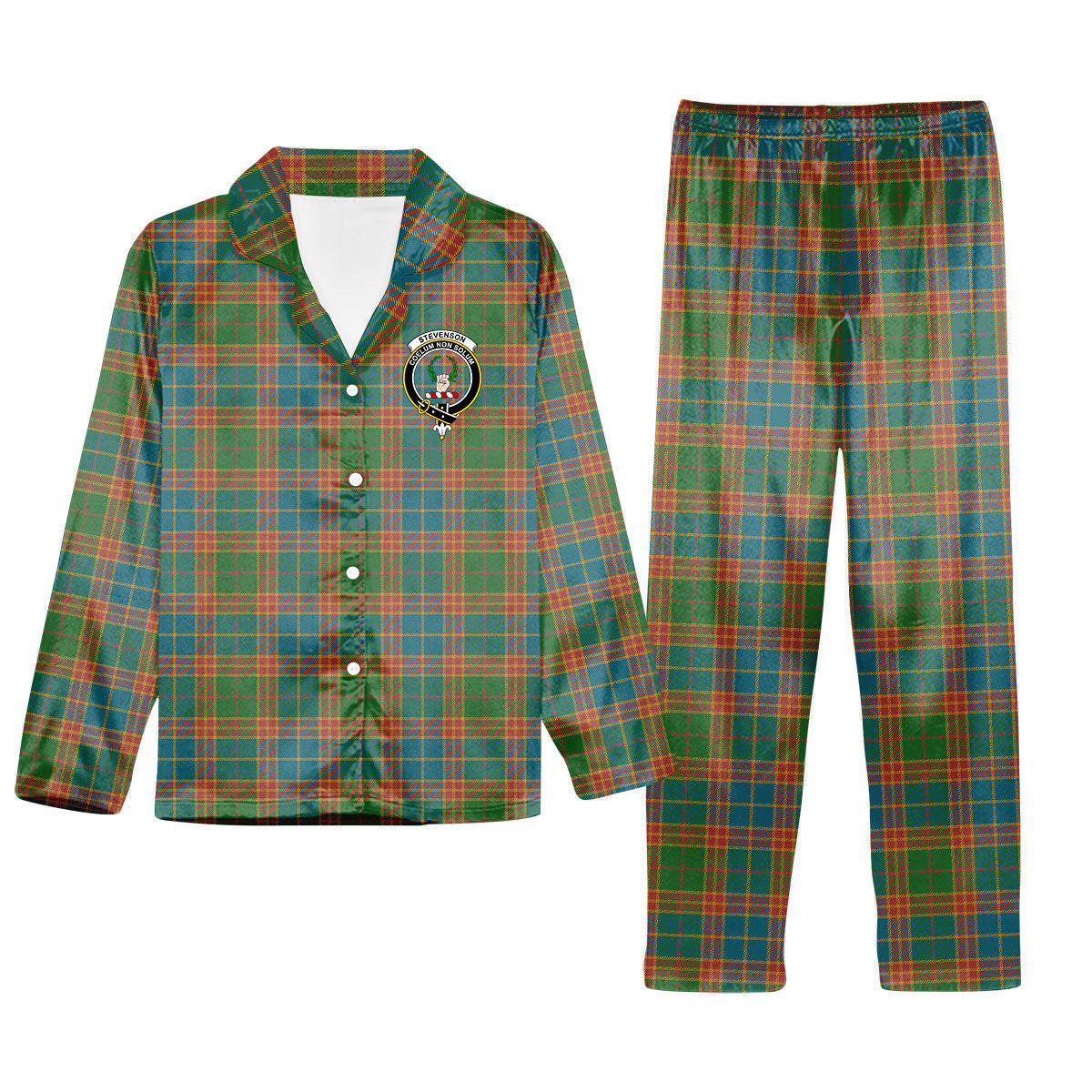 ScotsTee Shop Scottish Stevenson Old Ancient Crest Tartan Pajama Satin Velvet Flannel Pajama Set