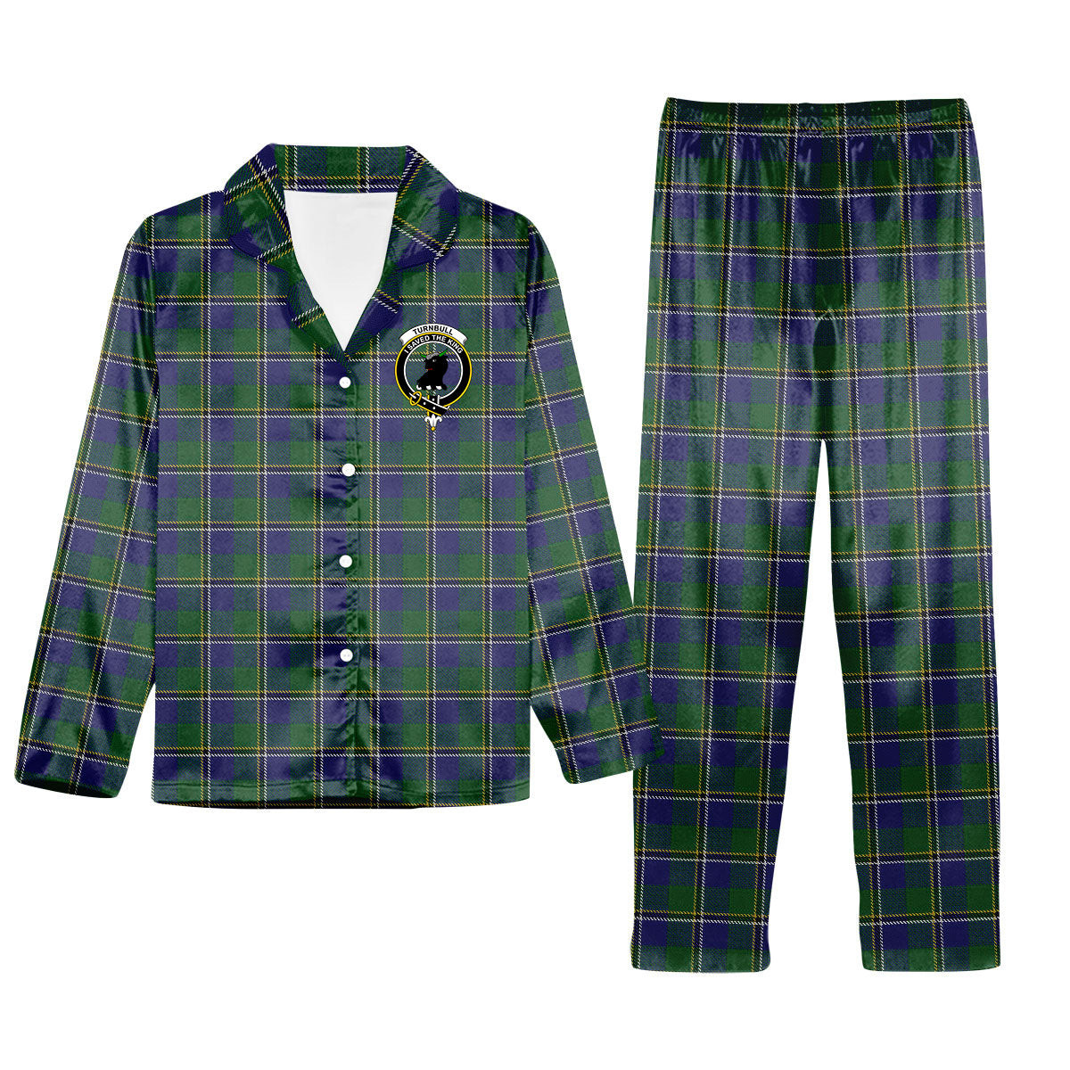 ScotsTee Shop Scottish Turnbull Hunting 1983 2 Crest Tartan Pajama Satin Velvet Flannel Pajama Set
