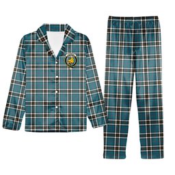 ScotsTee Shop Scottish Thomson Dress Blue Ancient Crest Tartan Pajama Satin Velvet Flannel Pajama Set