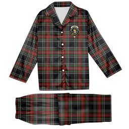 ScotsTee Shop Scottish Stewart Black Crest Tartan Pajama Satin Velvet Flannel Pajama Set
