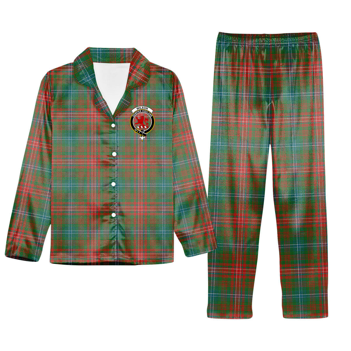 ScotsTee Shop Scottish Wilson Ancient Clan Crest Tartan Pajama Satin Velvet Flannel Pajama Set