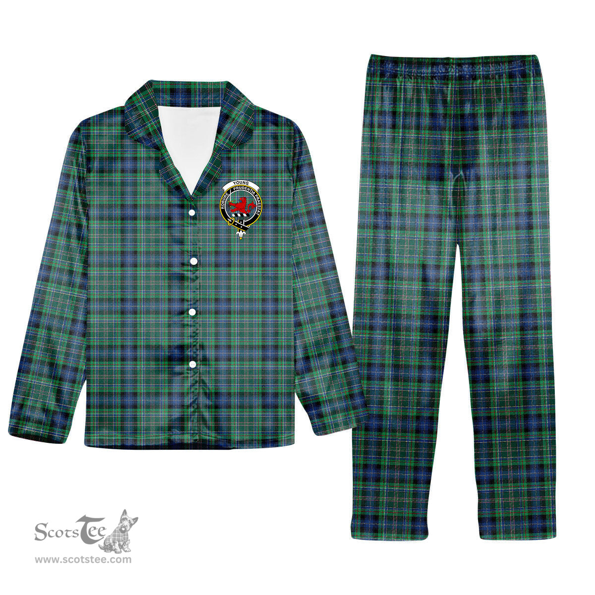 ScotsTee Shop Scottish Young Melvina Modern Crest Tartan Pajama Satin Velvet Flannel Pajama Set